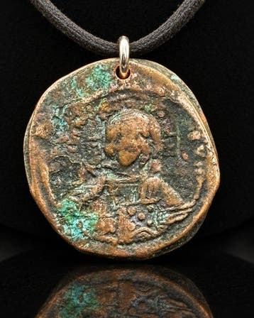 Byzantijns Brons Collier met munt van Christus Pantokrator -