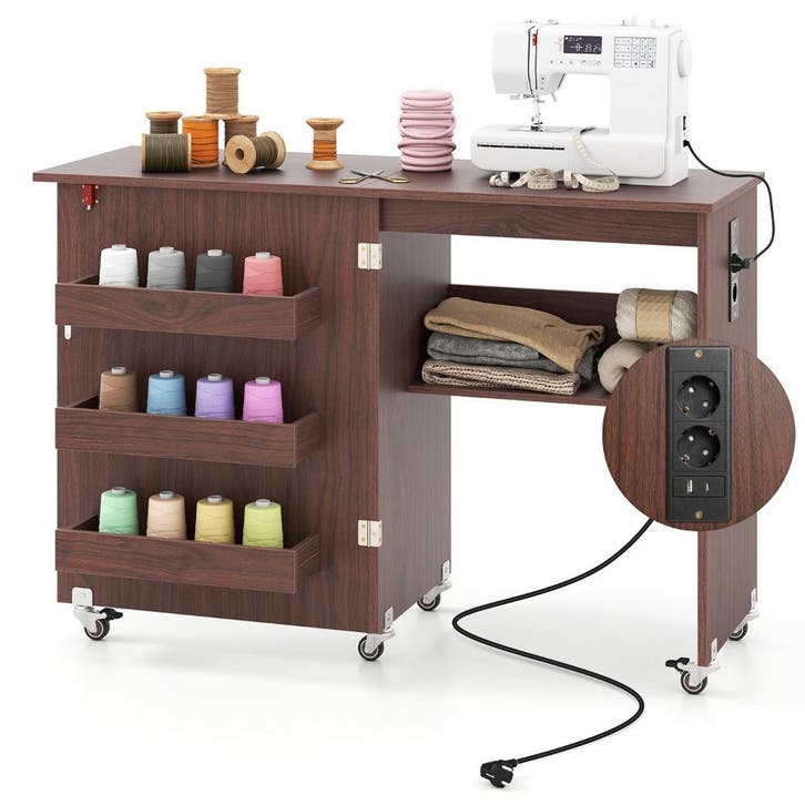 LIVSK Opklapbare Naaitafel met Oplaadstation - 5 Wielen - Op, Huis en Inrichting, Kasten | Roldeurkasten en Archiefkasten, Nieuw