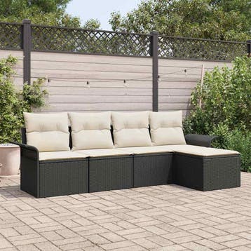 vidaXL Tuin Sofa Set 5 st Zwart poly rattan, Verzenden, Nieuw, Rotan, 5 zitplaatsen