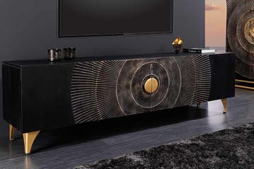 Handgemaakte TV lowboard GOLDEN SUNSET 180cm zwart met 3D, Huis en Inrichting, Kasten | Televisiemeubels, Ophalen of Verzenden