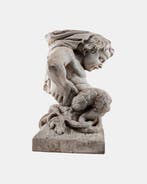 sculptuur, Piedistallo con Tritone - 28 cm - Gips