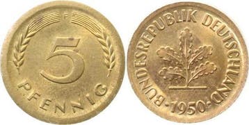 Duitsland Fehlpraegung 5 Pfennig 1950 F ohne Ring gepraegt!, Verzenden