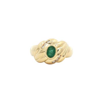 Gouden vintage ring met smaragd en moissaniet 18 kt, Ophalen of Verzenden, Nieuw