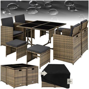 Wicker zitgroep Bilbao 4+4+1 met beschermhoes - natuur, Verzenden, Nieuw