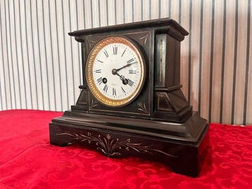 haardmantelklok - A.D. Mougin Napoleon III Marmer, Brons -, Antiek en Kunst, Antiek | Klokken