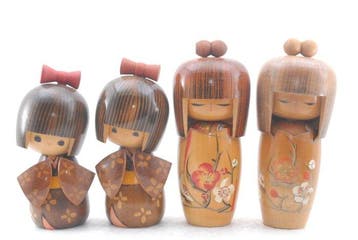 Japanse traditionele Kokeshi-poppen, 4-delige set “Tanaka