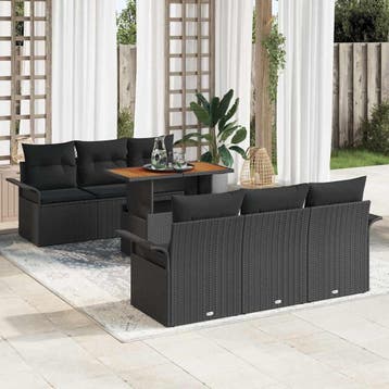 vidaXL Tuin Sofa Set 7 st Zwart Poly rattan en gepoedercoat, Verzenden, Nieuw, Rotan, 7 zitplaatsen