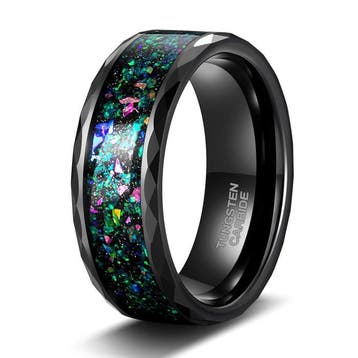 Wolfraamcarbide ring – verpletterde opaal Galaxy inleg,
