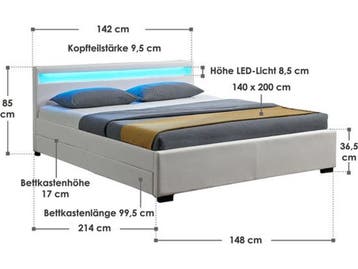 Juskys Lyon - Gestoffeerd bed - LED Verlichting Bedlades -, Huis en Inrichting, Verzenden, Nieuw