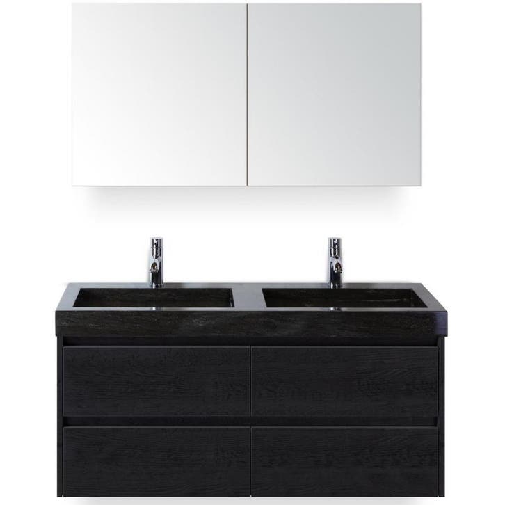 Dante Badmeubelset 120 cm - Black Oak - Wastafel Hardsteen, Huis en Inrichting, Badkamer | Badkamermeubels, Nieuw, Ophalen of Verzenden