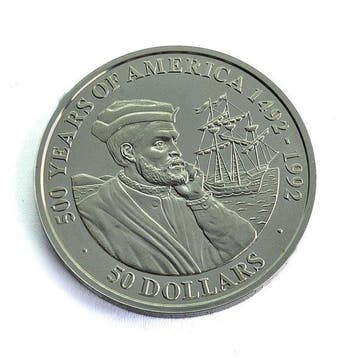 Cookeilanden. 50 Dollars 1990 Jacques Cartier / 500 Years of, Postzegels en Munten