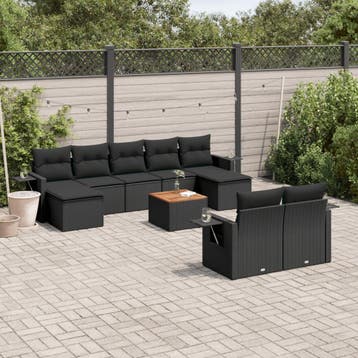 vidaXL 10-delige Loungeset met kussens poly rattan zwart, Verzenden, Nieuw, Loungeset