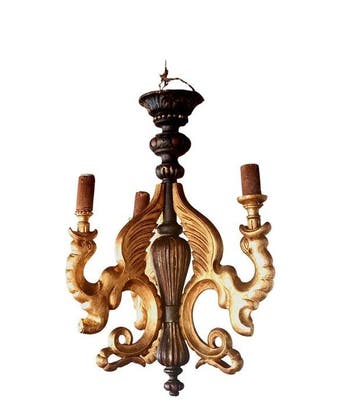 Kroonluchter - Polychroom beschilderd en verguld hout -