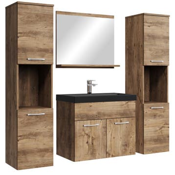 Badkamermeubel Set Montreal XL 60 x 35 cm Bruin Eiken, Verzenden, Nieuw, Wastafelkast