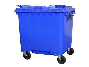 Vuilcontainer 1100 liter 4-wiel vlakdeksel blauw, Ophalen of Verzenden