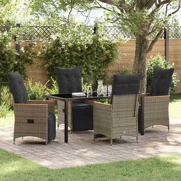 vidaXL Tuin eettafelset met kussen 5 pcs Grijs poly rattan, Verzenden, Nieuw, Rotan, 5 zitplaatsen