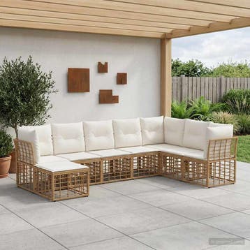 vidaXL Buiten bankenset Naturel Polyester, Verzenden, Nieuw, Rotan