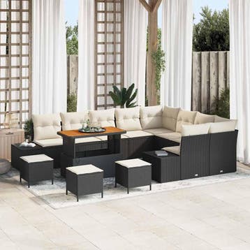 vidaXL Tuinbankenset 13 st Zwart poly rattan, Verzenden, Nieuw, 3 zitplaatsen