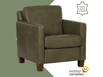 Leren fauteuil Smart - Granada Moss (olijf/groen) - Poten, Nieuw, Ophalen of Verzenden, Bohemian, Eigentijds, Modern, Retro, 50 tot 75 cm