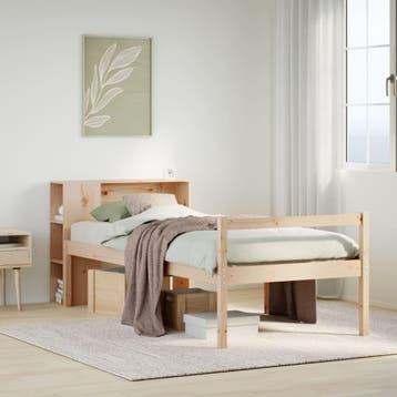 vidaXL Bed met boekenkast zonder matras massief grenenhout, Verzenden, Nieuw, Bruin, Hout