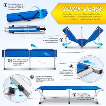 Veldbed - 1 Persoons - Kampeerbed - Stretcher - Blauw - TRES, Verzenden, Zo goed als nieuw
