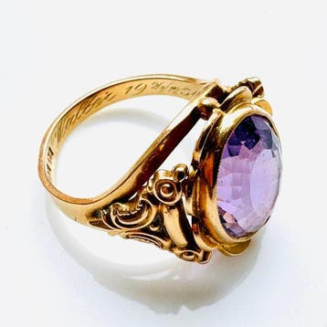 Ring - 18 karaat Geel goud - 4.82ct. tw. Amethist, Nieuw