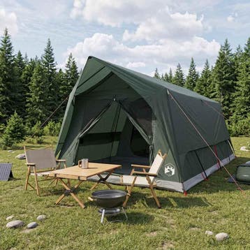 vidaXL Tunneltent met dak Leger groen 10-persoons Polyester, Caravans en Kamperen, Verzenden, Nieuw, Tot en met 2