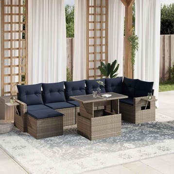 vidaXL 8-delige tuinbankset met kussens, grijs polyrotan, Tuin en Terras, Verzenden, Nieuw