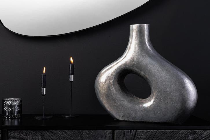Handgemaakte vaas RING 40cm donkergrijs metalen decoratie, Huis en Inrichting, Woonaccessoires | Vazen, Ophalen of Verzenden
