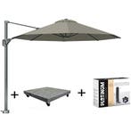 Voyager T1 zweefparasol 300 cm rond taupe met 75KG voet en, Tuin en Terras, Parasols, Ophalen of Verzenden, Nieuw