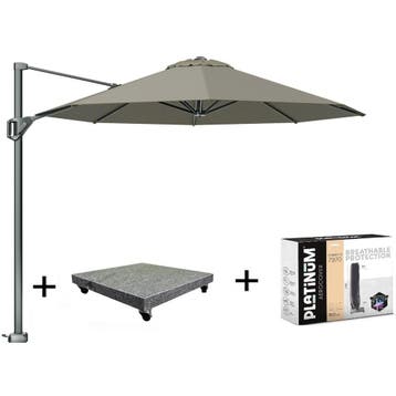 Voyager T1 zweefparasol 300 cm rond taupe met 90KG voet en, Tuin en Terras, Parasols, Ophalen of Verzenden, Nieuw