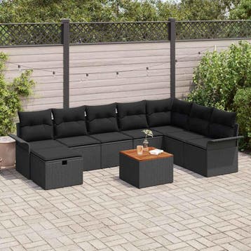 vidaXL Tuinbankenset 9 st Zwart poly rattan, Verzenden, Nieuw, Rotan, Meer dan 8 zitplaatsen