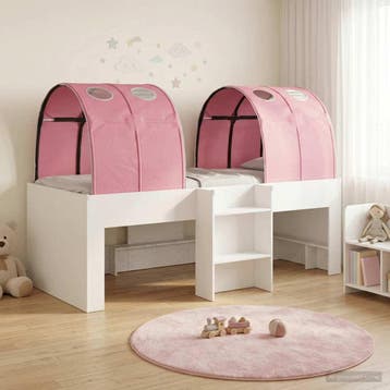 vidaXL Hoge Bed Frame voor Kids met Tunnel 3 st Wit en Roze, Huis en Inrichting, Slaapkamer | Bedden, Verzenden, Nieuw, Wit, Hout