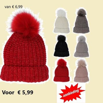 Muts polyester met pompom, H & S Collection, Ophalen of Verzenden, Nieuw, Muts