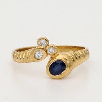 Ring - 18 karaat Geel goud Saffier - Diamant, Nieuw