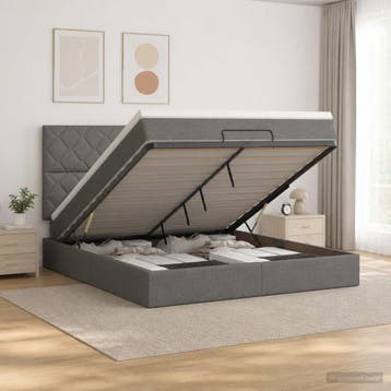 vidaXL Ottoman bed met matras Donkergrijs 140 x 190 cm Stof, Verzenden, Nieuw, Tweepersoons