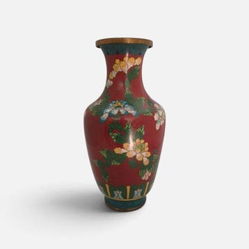 Cloisonne chinese enamel brass floral vase - Mid 20th, Antiek en Kunst