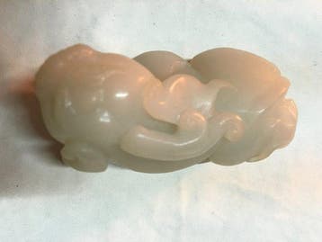 Fijn Chinees witte jade Pixiu mythisch beest beeldhouwwerk