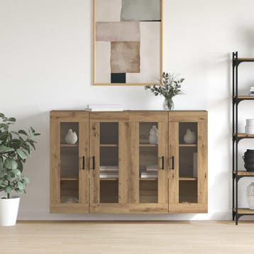 vidaXL Wandgemonteerde Kasten 2 st artisanaal eikenkleurig, Minder dan 50 cm, Verzenden, Nieuw, Minder dan 100 cm