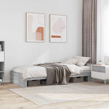 vidaXL Bedframe met Hoofdeinde Grijs Sonoma 80 x 200 cm, Verzenden, Nieuw, Grijs, Hout