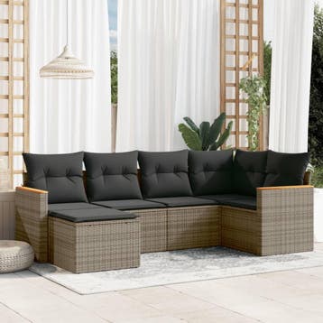 vidaXL 6-delige Loungeset met kussens poly rattan grijs, Tuin en Terras, Verzenden, Nieuw, Loungeset