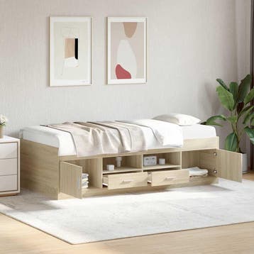 vidaXL Slaapbank met lades zonder matras 75x190 cm sonoma, Verzenden, Nieuw, Bruin, Hout