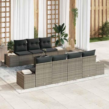 vidaXL Tuin Sofa Set 8 st Grijs poly rattan, Verzenden, Nieuw, Rotan, 8 zitplaatsen
