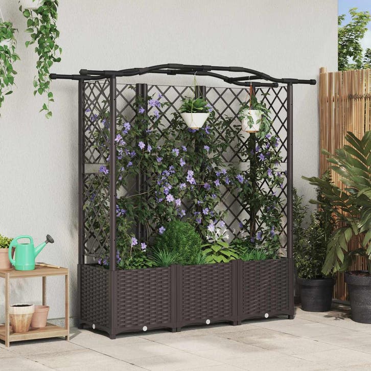 vidaXL Verhoogd Bed met Trellis en Dak Bruin 163 x 40 x 141, Tuin en Terras, Bloembakken en Plantenbakken, Minder dan 60 cm, Nieuw