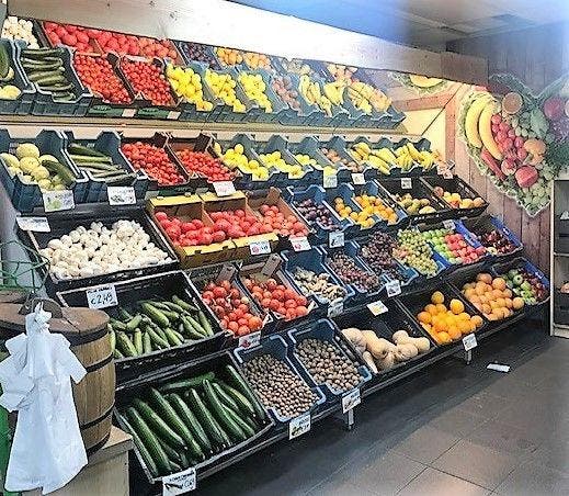 Groente stelling met 4 etages en spiegel, B100 x D135 x, Zakelijke goederen, Kantoor en Winkelinrichting | Winkel en Inventaris