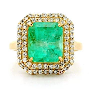 Ring - 18 karaat Geel goud - 3.93ct. tw. Smaragd - Diamant -, Nieuw