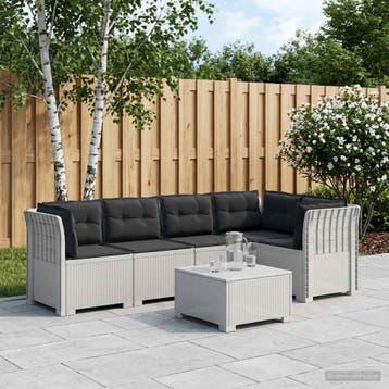 vidaXL 5-Zits Tuin Sofa met Kussens Rattan Look PP Wit, Verzenden, Nieuw