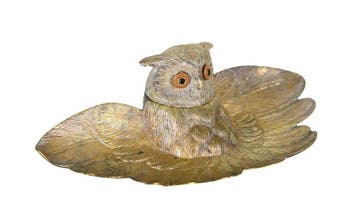 Prachtig antiek verguld bronzen inktstel in de vorm van een, Antiek en Kunst