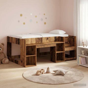vidaXL Jeugd bedframe met opbergruimte Oud hout 80 x 160 cm, Verzenden, Nieuw, Bruin, Hout