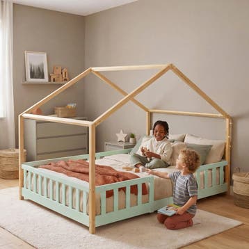 Kinderbed Treviolo huisbed 140x200 cm mintgroen en naturel [, Verzenden, Nieuw